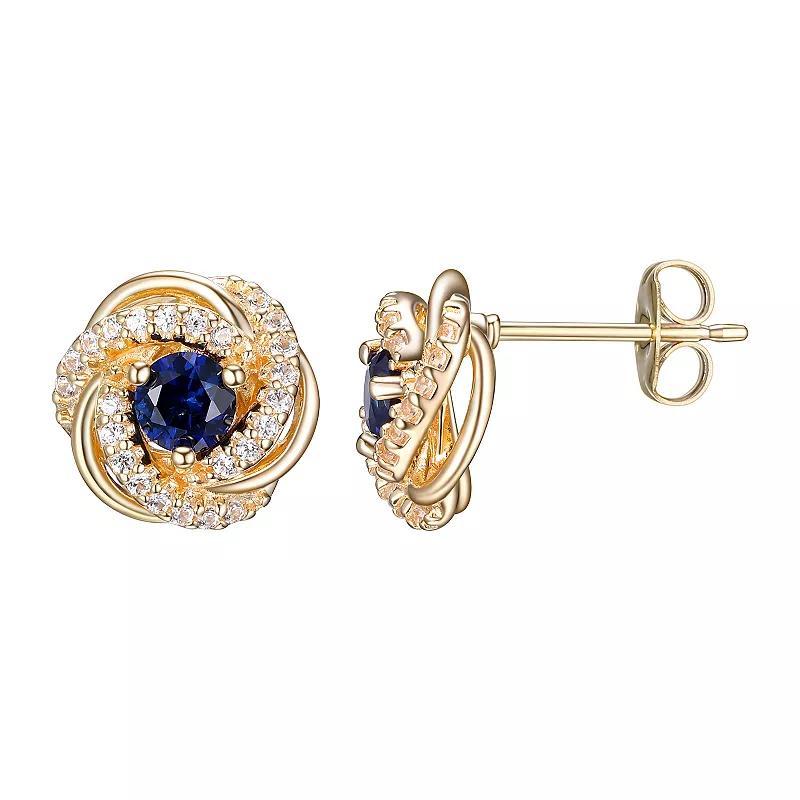 Tokens of Love Sterling Silver Lab-Created Sapphire Birthstone Love Knot Stud Earrings, Women's, 18k Gold Plated Product Image