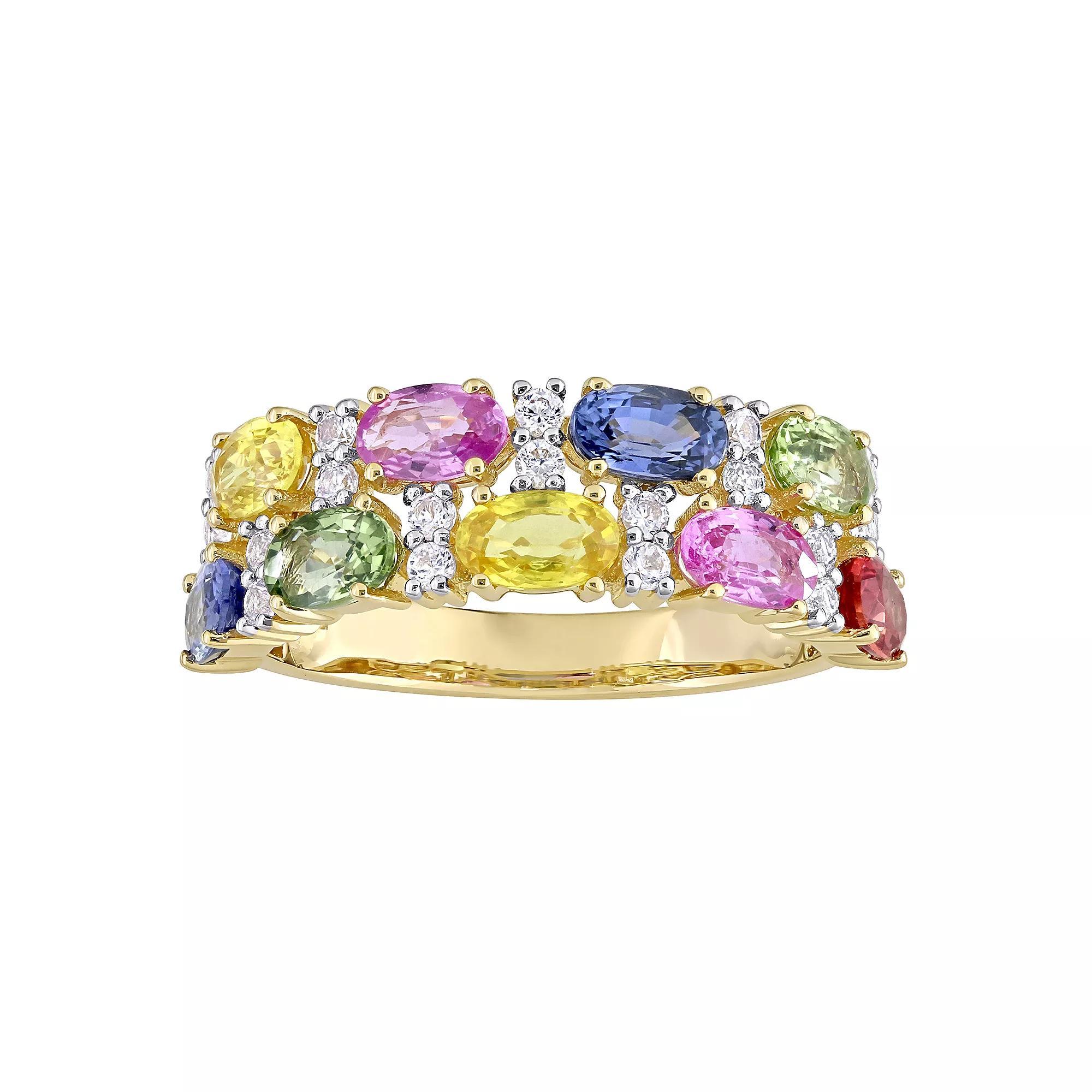 Stella Grace 14k Gold Multi-Color Sapphire Semi-Eternity Ring, Women's, Size: 5 Product Image