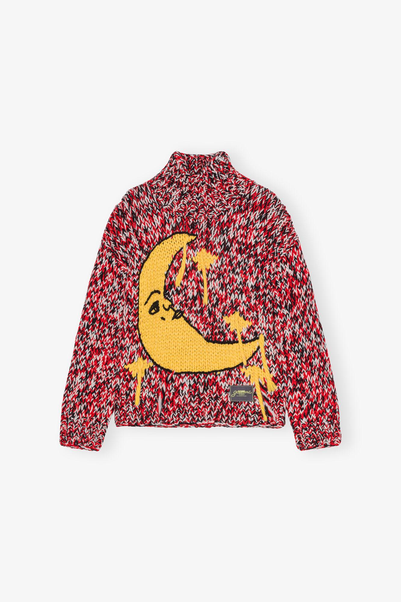 Red Handknit High Neck Sweater Product Image