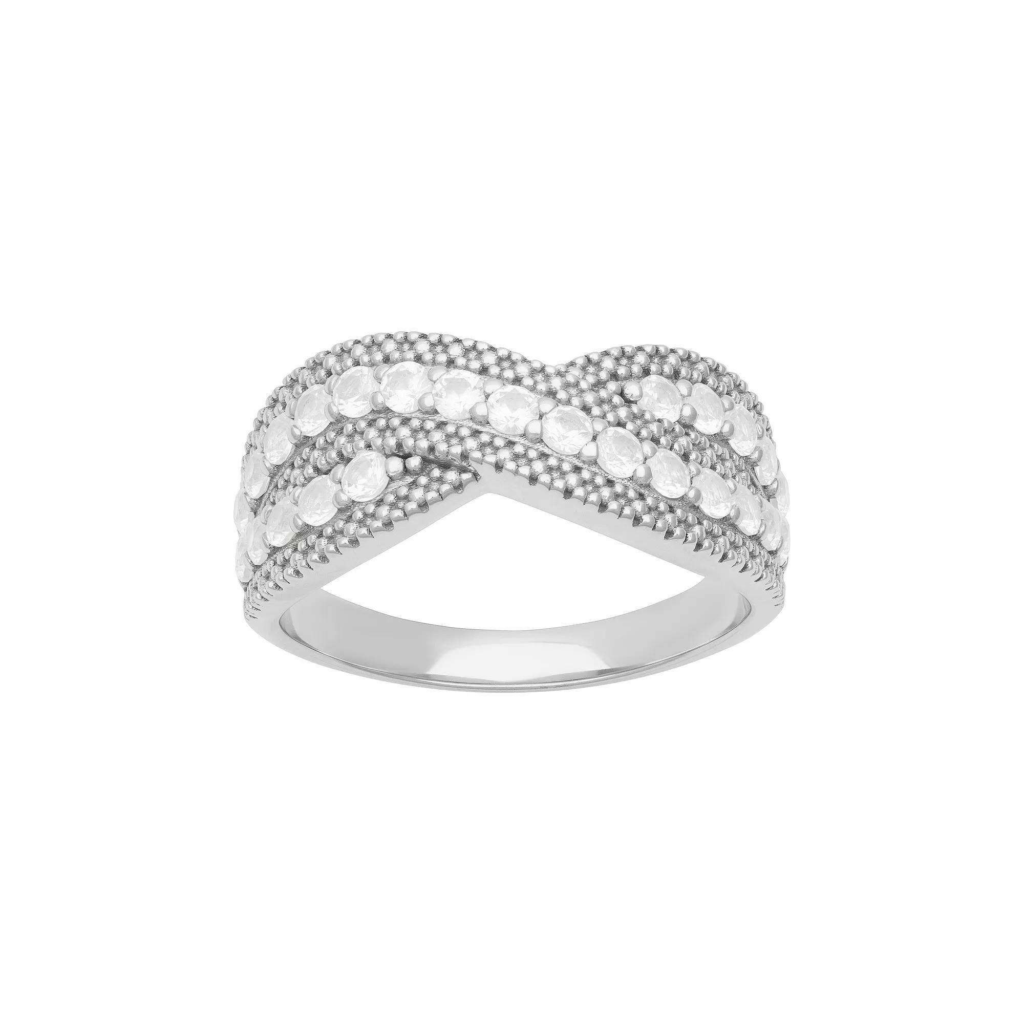 Love Always Sterling Silver Lab-Created White Sapphire Crossover Anniversary Band Ring, Womens Product Image