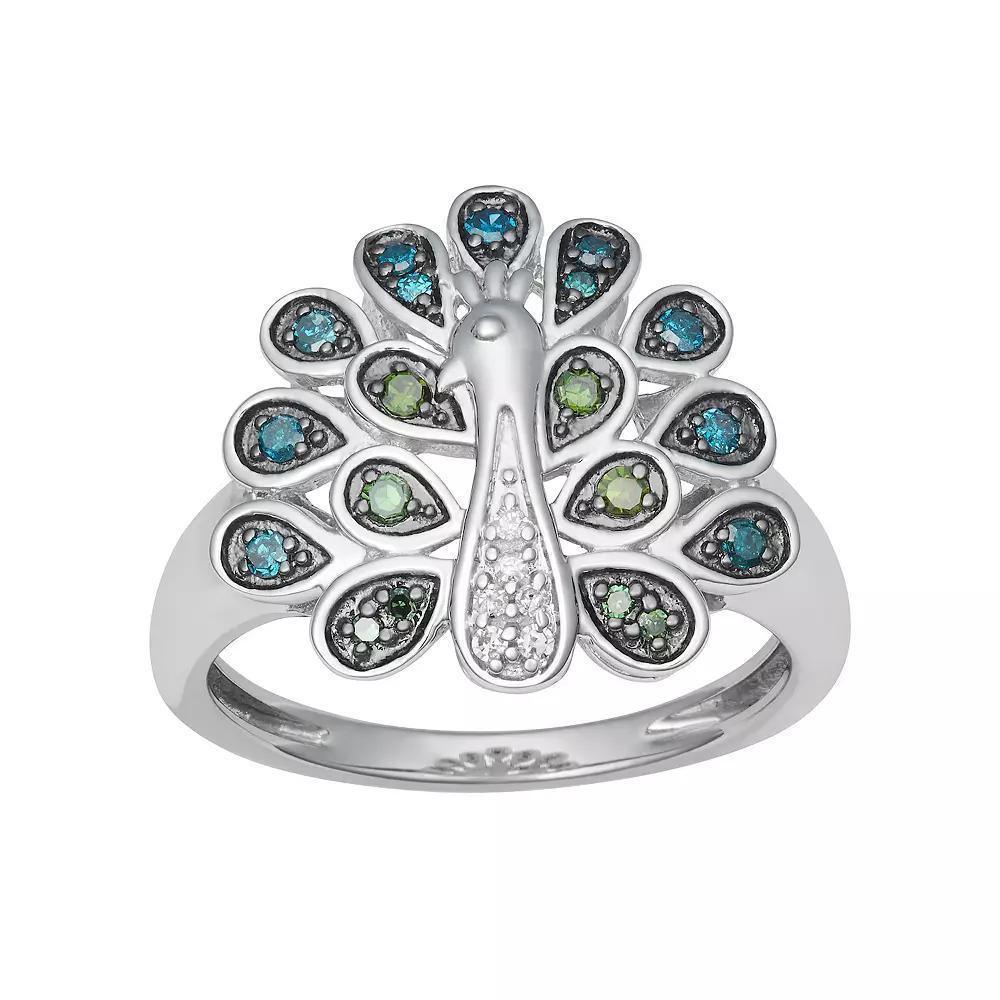 HDI Sterling Silver 1/4 Carat T.W. Diamond Peacock Ring, Women's, Size: 7 Product Image