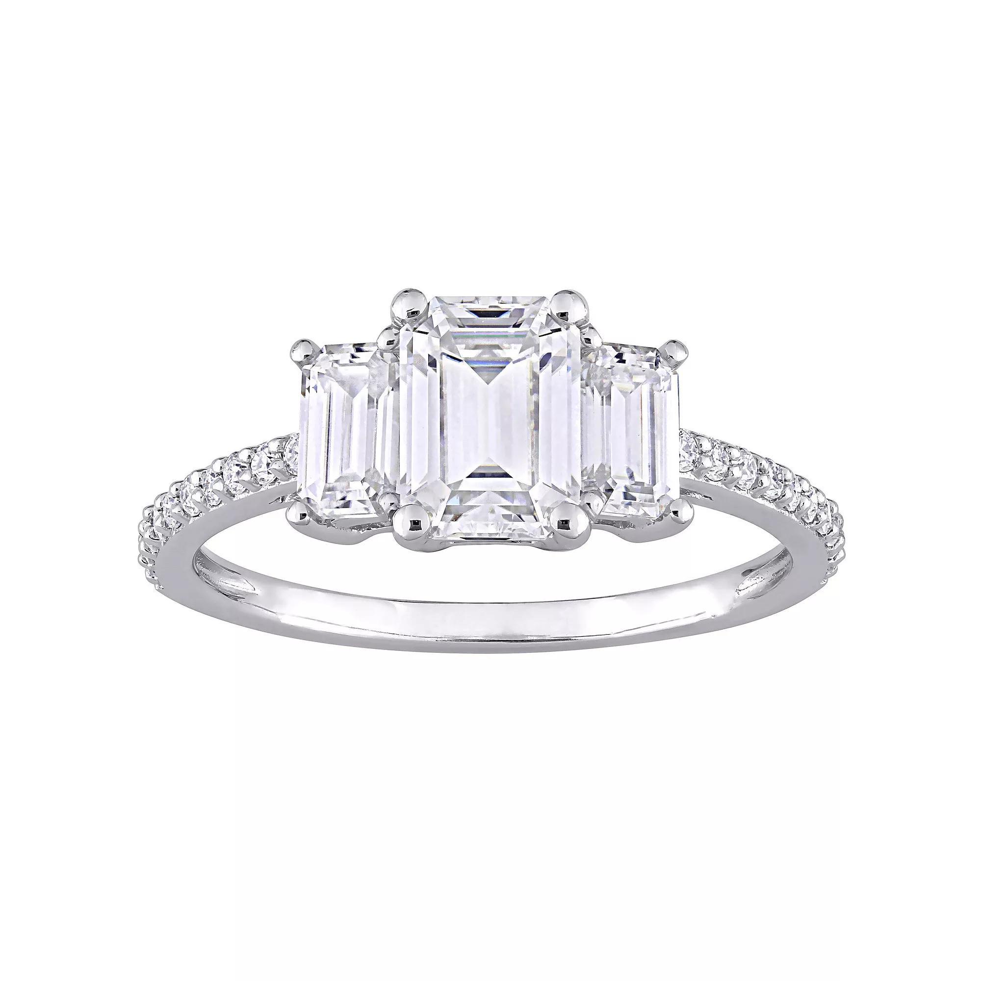 Stella Grace 10k White Gold 1 3/4 Carat T.W. Lab-Created Moissanite 3-Stone Engagement Ring, Womens Product Image