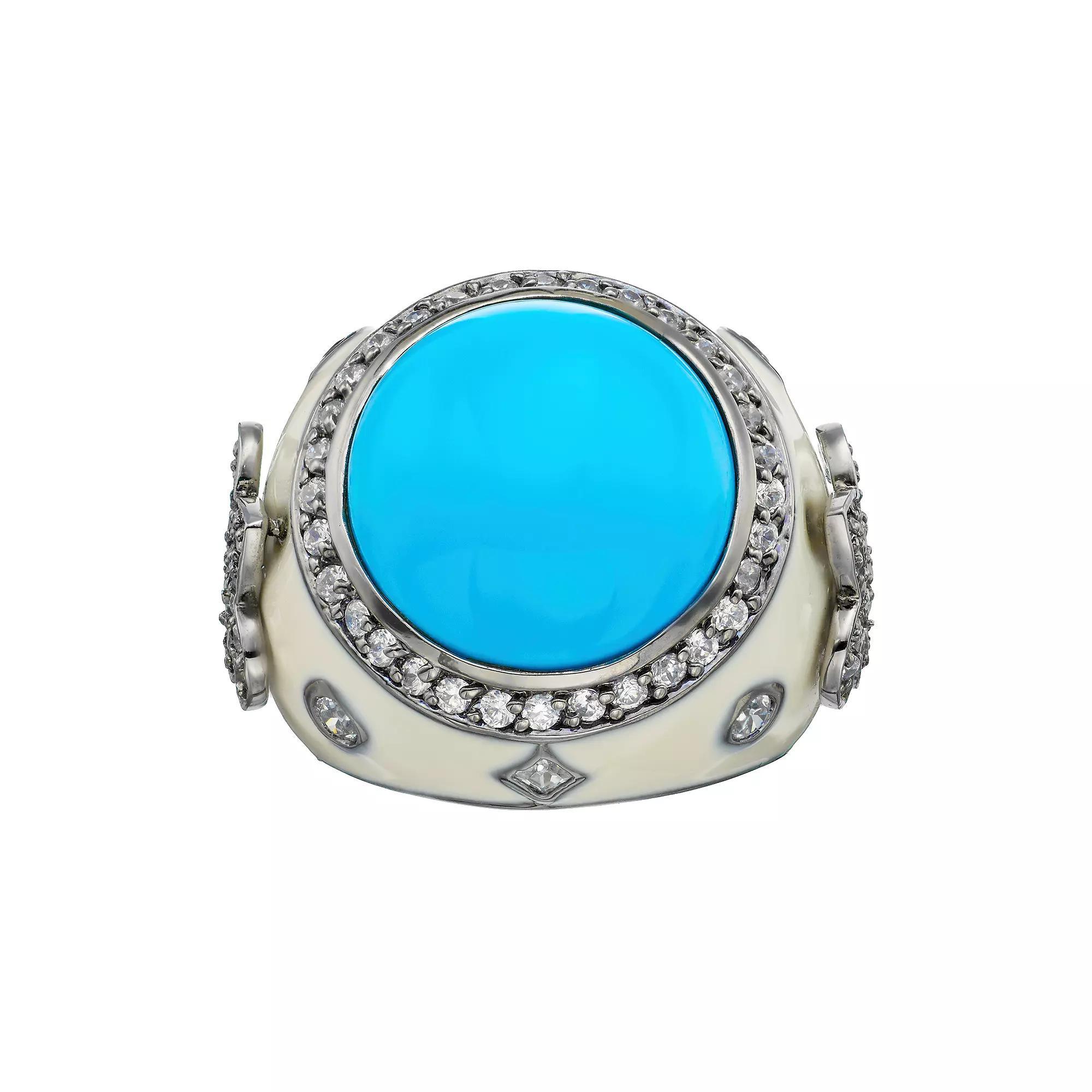 Sophie Miller Simulated Turquoise & Cubic Zirconia Black Rhodium-Plated Sterling Silver Fleur de Lis Ring, Women's, Size: 6, Blue Product Image