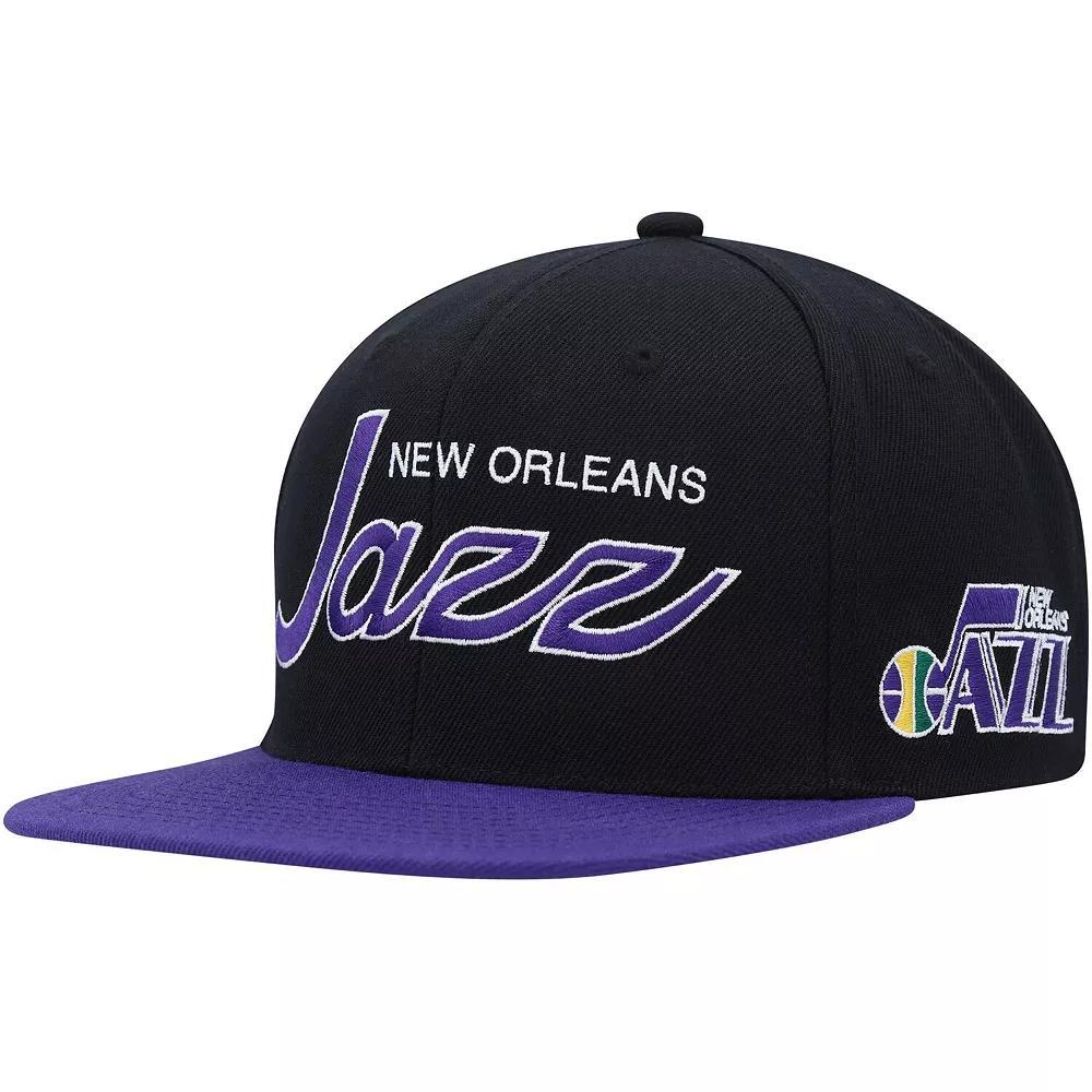Mens Mitchell & Ness Black Utah Jazz Hardwood Classics MVP Team Script 2.0 Snapback Hat Product Image