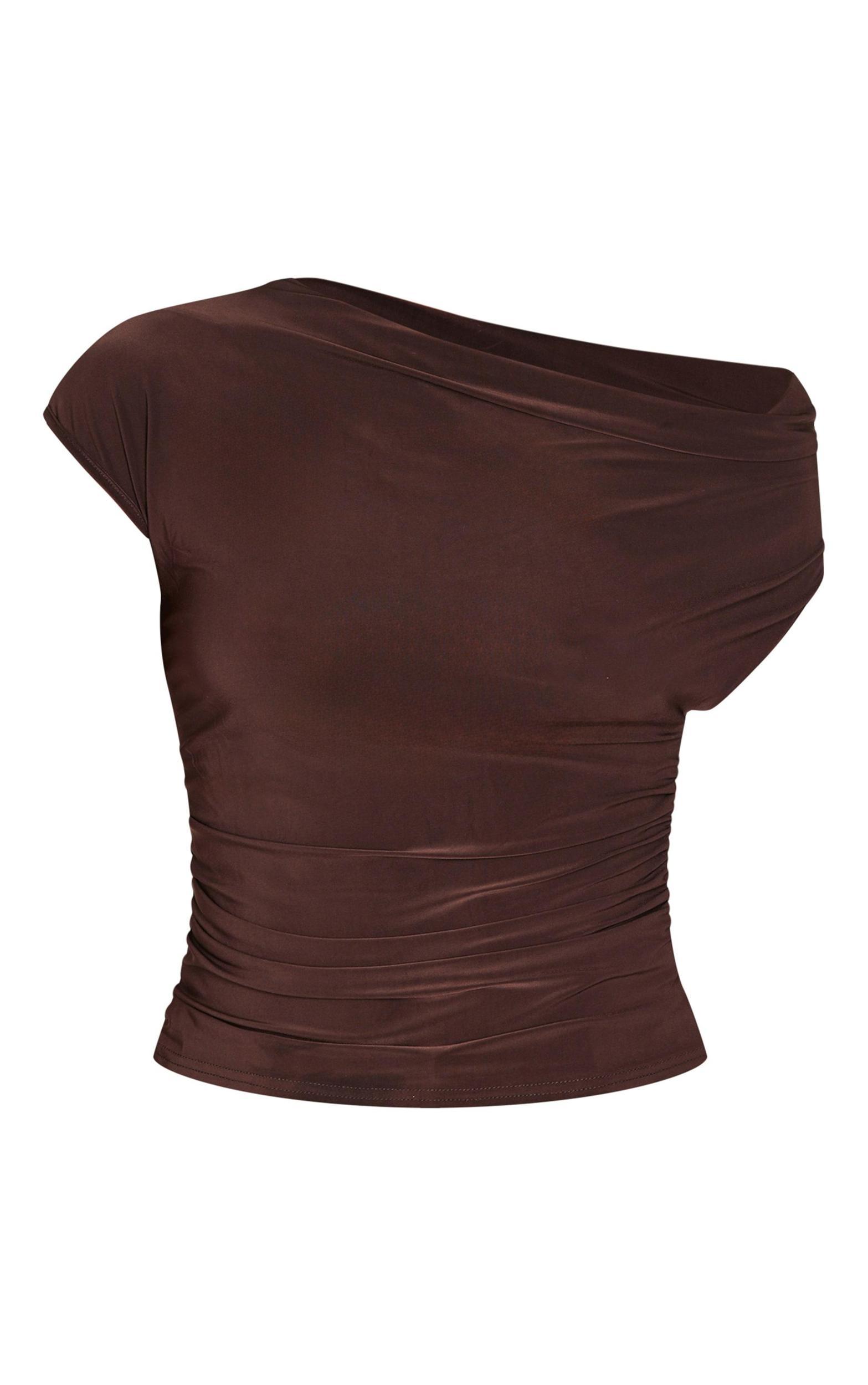 Chocolate Slinky Backless Asymmetric Long Top Product Image