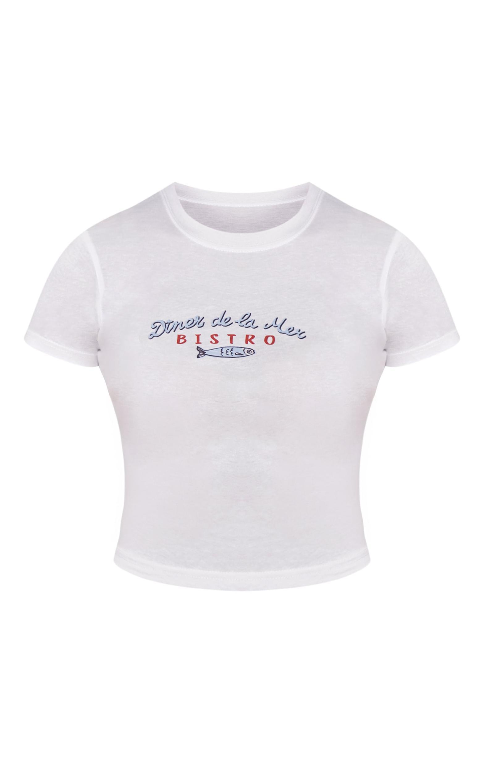 White Sardine Graphic Cropped Fitted T-shirt Product Image