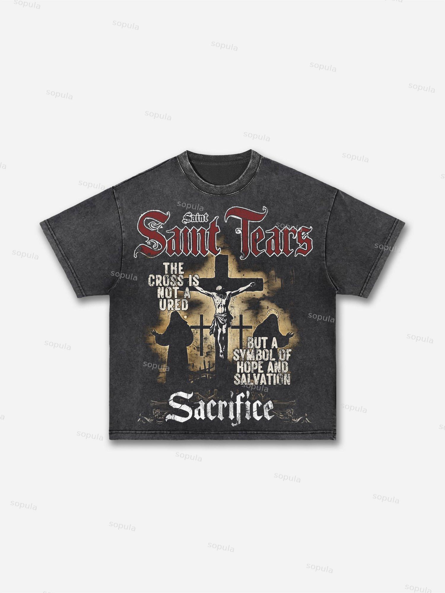 Vintage Jesus Saint Tears Sacrifice Graphic Acid Wash T-shirt Product Image