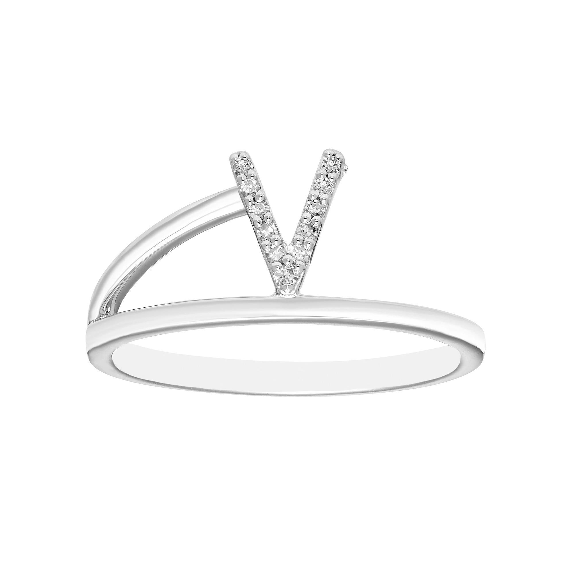 Boston Bay Diamonds Sterling Silver Diamond Accent Letter Initial Split Shank Ring, Women's, Size: 9, Silver Tone V Product Image