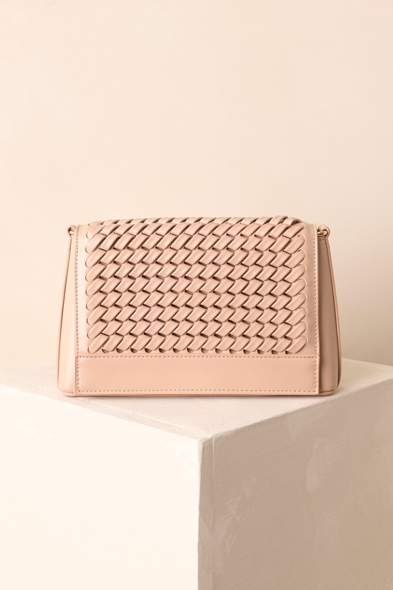 A Little Off Track Beige Woven Faux Leather Handbag Product Image