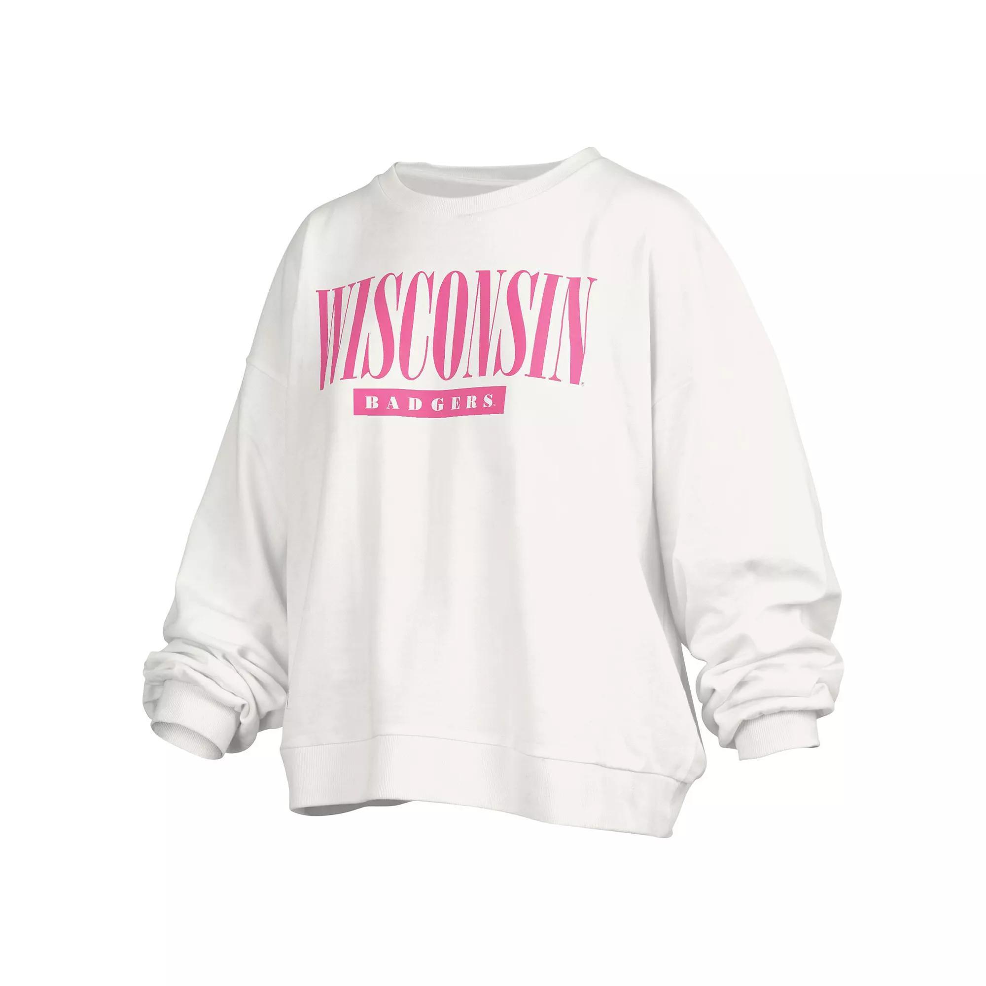 Women's Pressbox White Wisconsin Badgers Sutton Janise Waist Length Oversized Pullover Sweatshirt, Size: XL Product Image