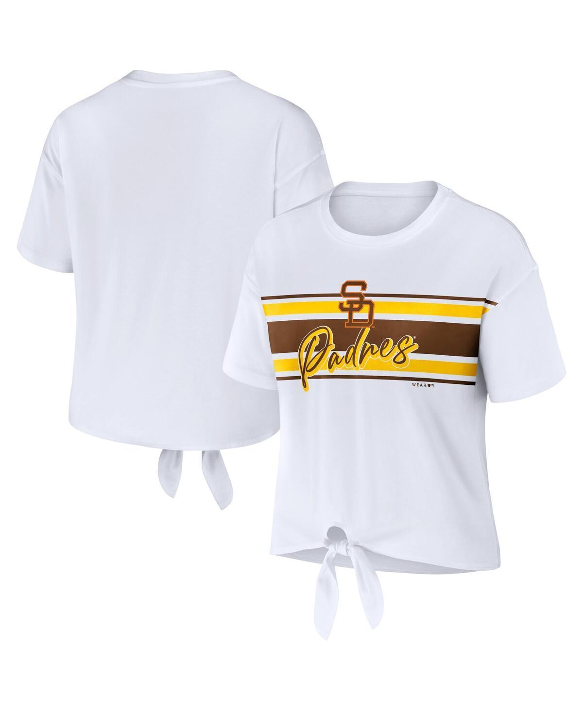 Women's WEAR by Erin Andrews White Purdue Boilermakers Striped Front Knot Cropped T-Shirt, Size: XL Product Image