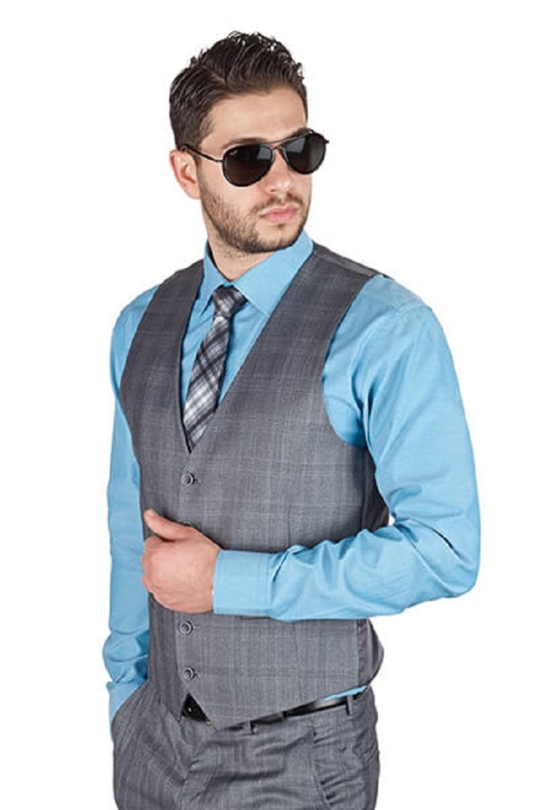 Gray Plaid 5 Button Slim Fit Vest Product Image