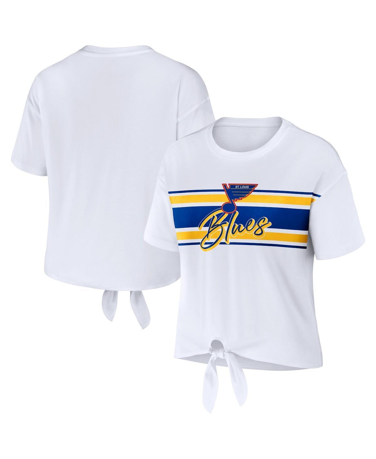 Women's WEAR by Erin Andrews White Alabama Crimson Tide Striped Front Knot Cropped T-Shirt, Size: Medium Product Image