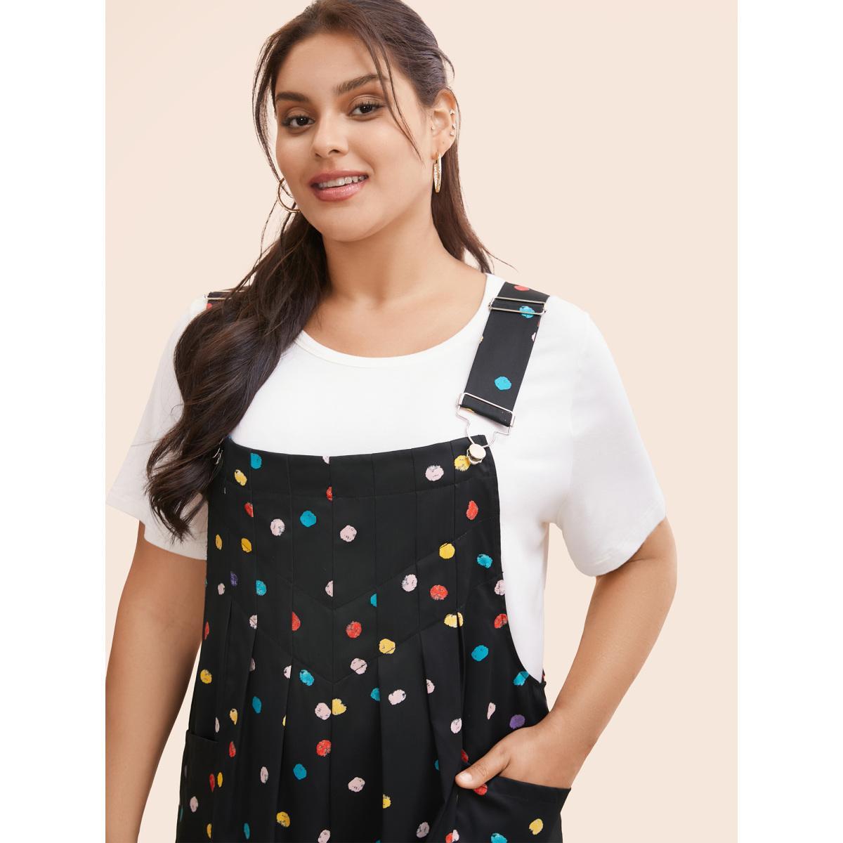 Plus Size Black Painted Polka Dot Adjustable Straps Jumpsuit Women Casual Sleeveless Non Everyday Loose Jumpsuits BloomChic 22-24/3X Product Image