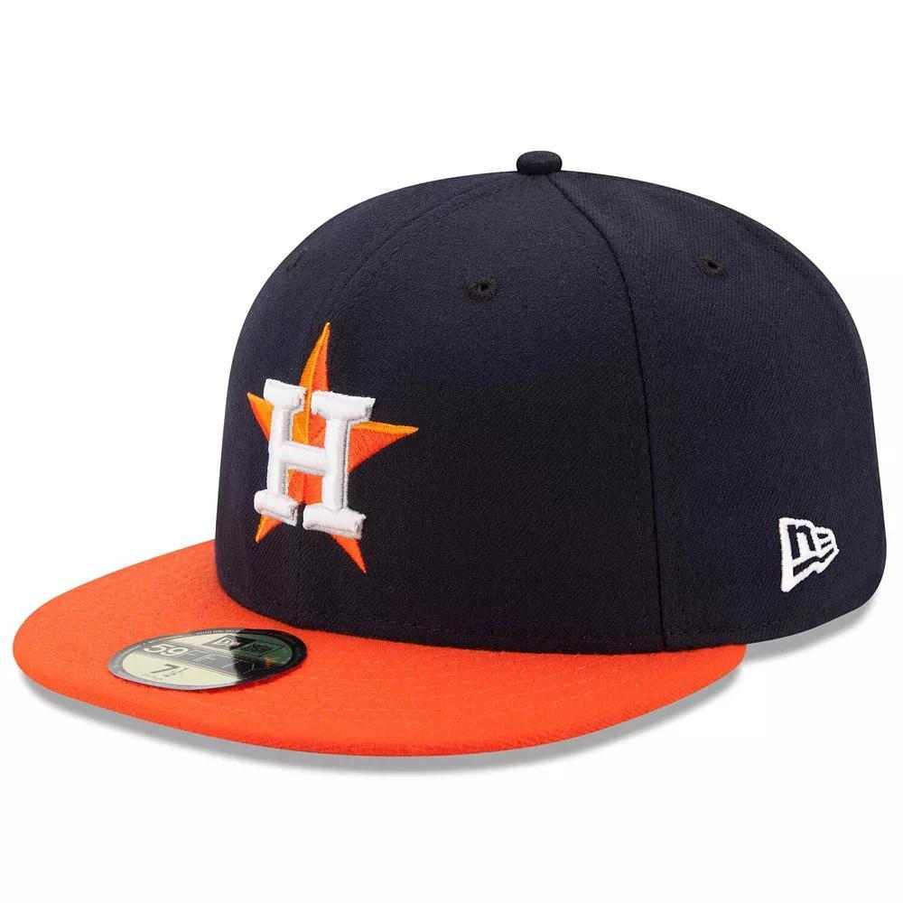Men's New Era Navy/Orange Houston Astros Road Authentic Collection On Field 59FIFTY Performance Fitted Hat, Size: 7 1/4, Blue Product Image