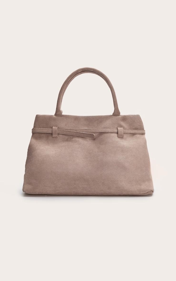 Mushroom Suede Buckle Square Structured Tote Bag Product Image