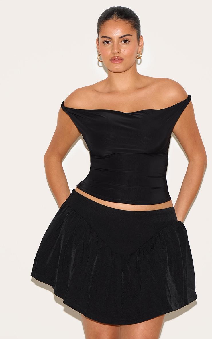 Plus Black Dipped Waist Structured A Line Mini Skirt Product Image