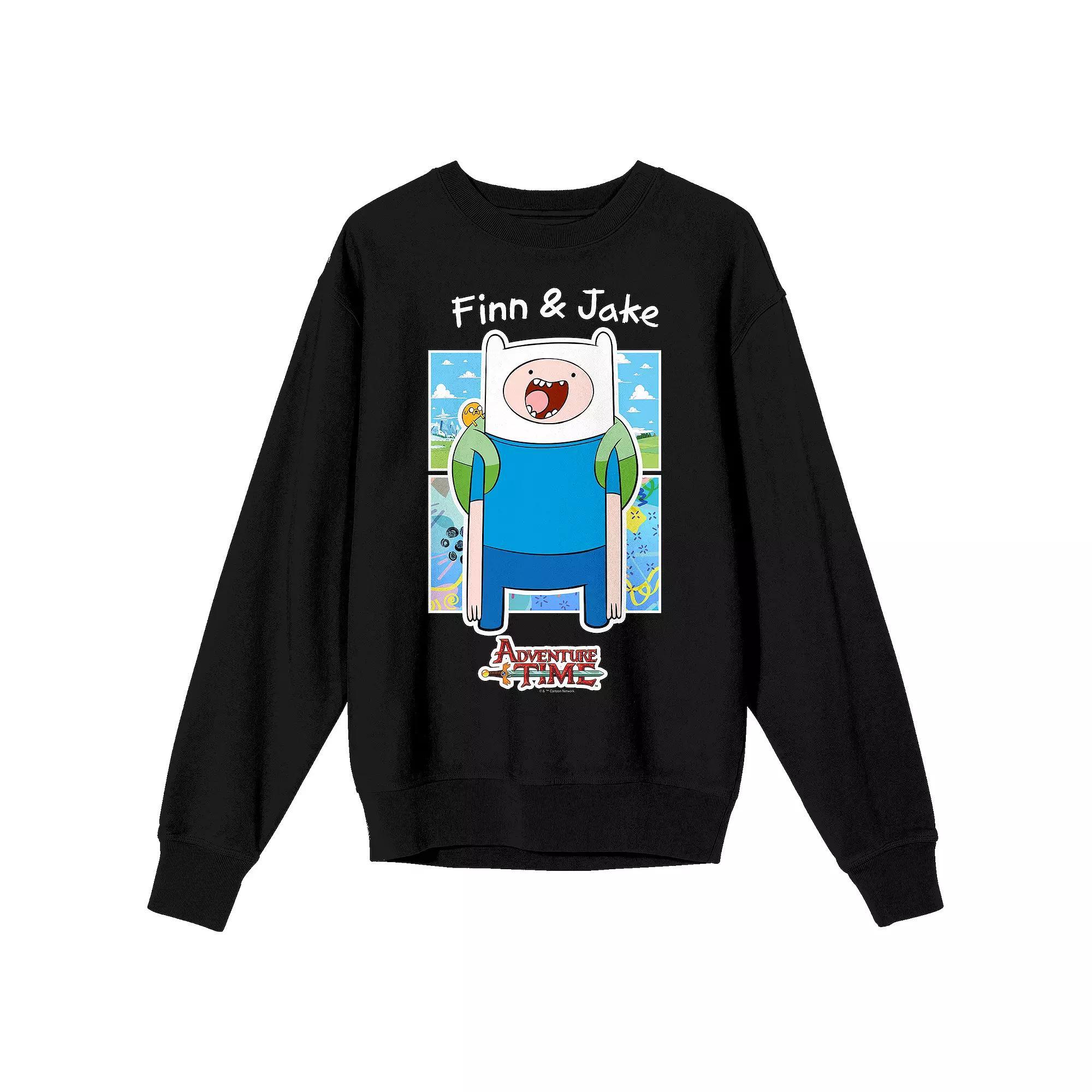 Men's Adventure Time Finn & Jake Long Sleeve Graphic Tee, Size: Large, Black Product Image