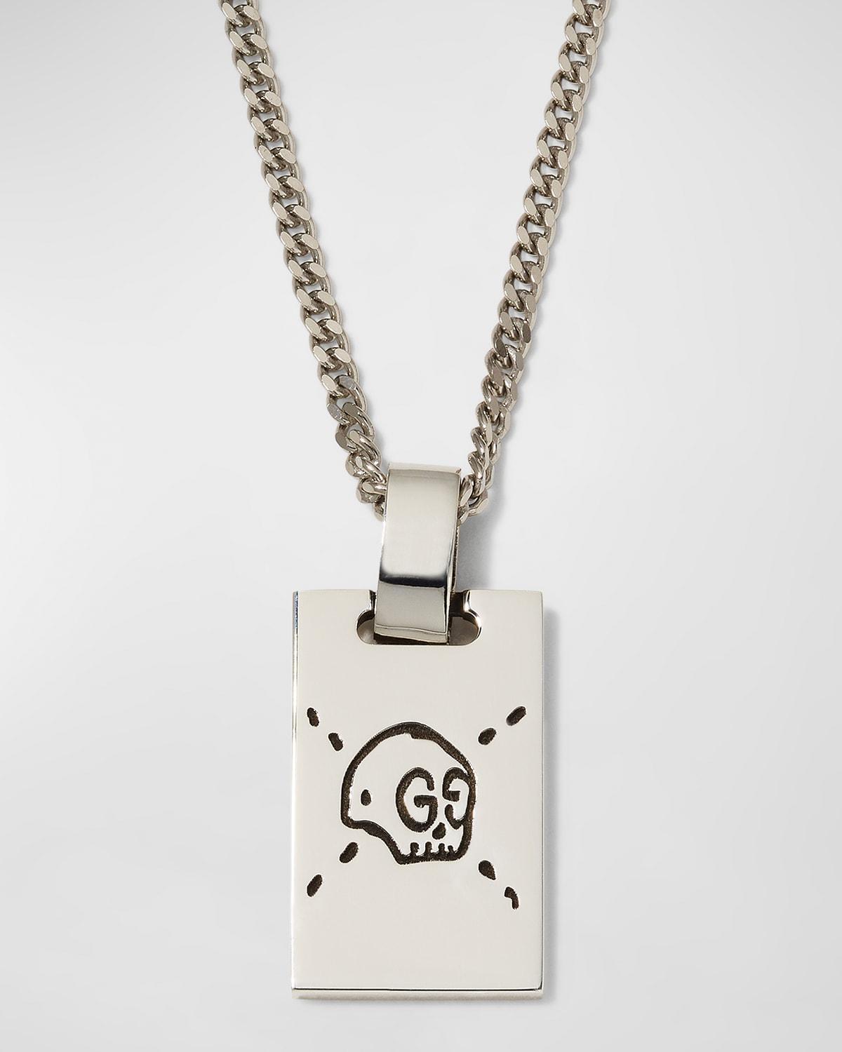 Mens Sterling Silver Ghost Tag Pendant Necklace Product Image