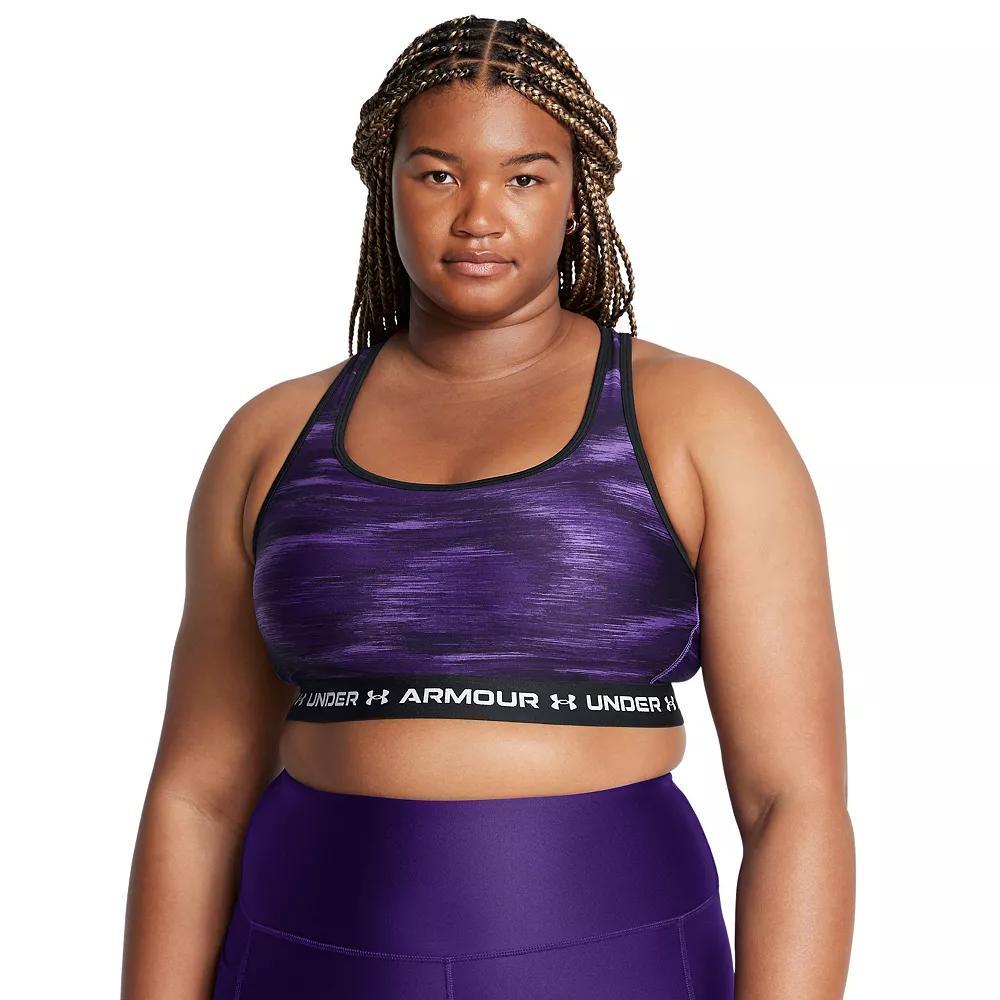 Plus Size Under Armour Crossback Mid Print Bra, Women's, Size: 3XL, Purple Product Image