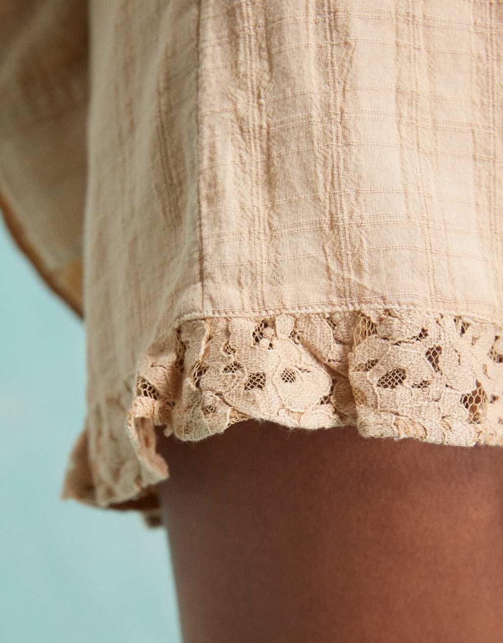 Miss Selfridge textured lace mix frill hem shorts in cream - part of a set Product Image