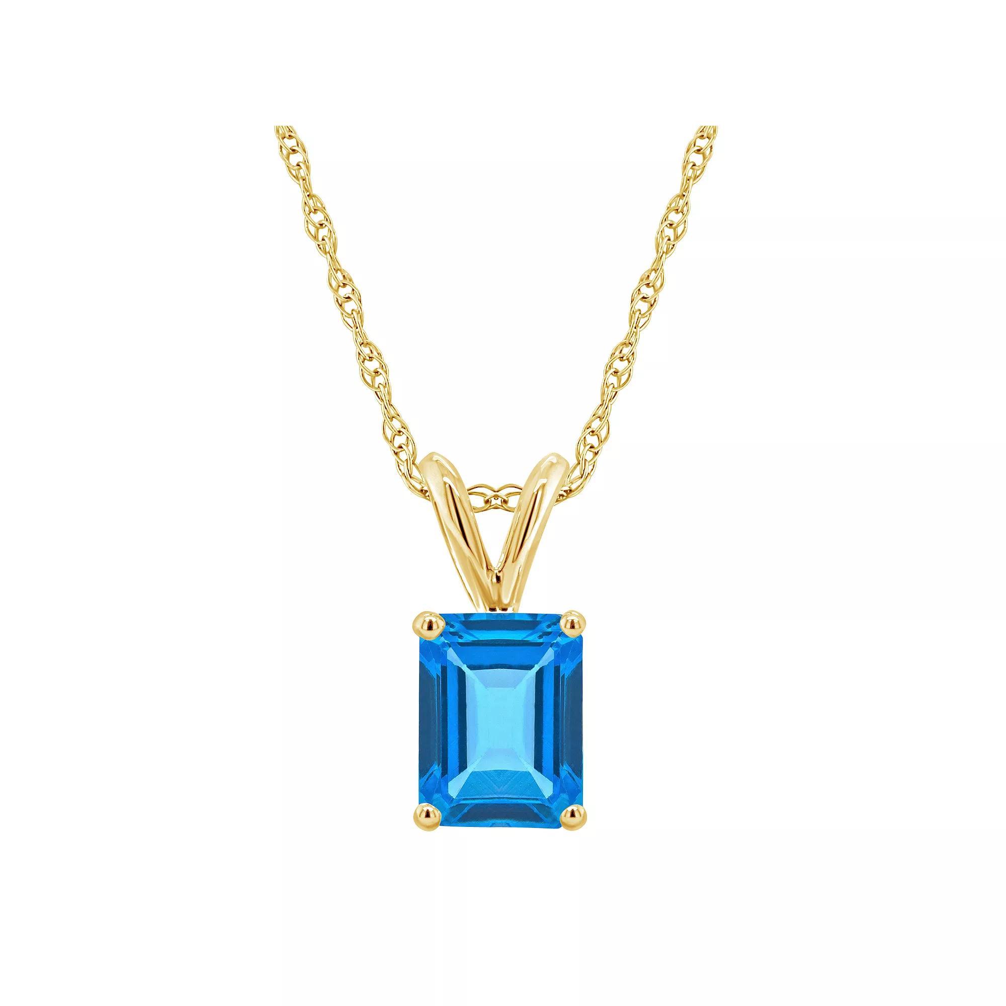 Celebration Gems 14k Gold Emerald Cut Blue Topaz Pendant Necklace, Women's, Size: 18" Product Image