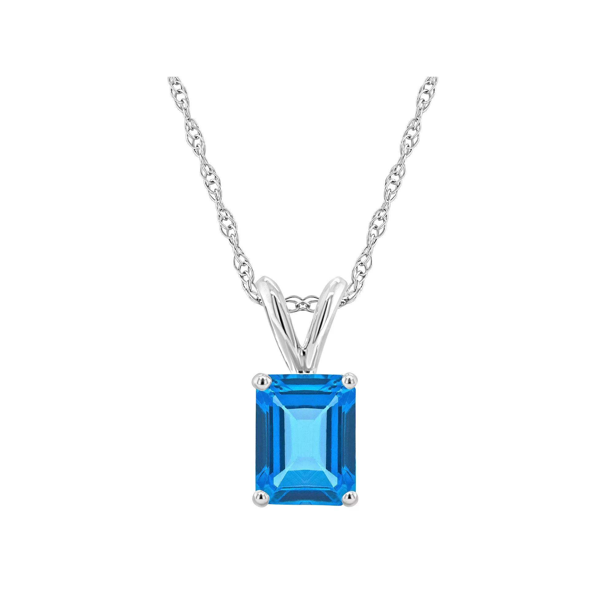 Celebration Gems 14k Gold Emerald Cut Blue Topaz Pendant Necklace, Women's, Size: 18" Product Image
