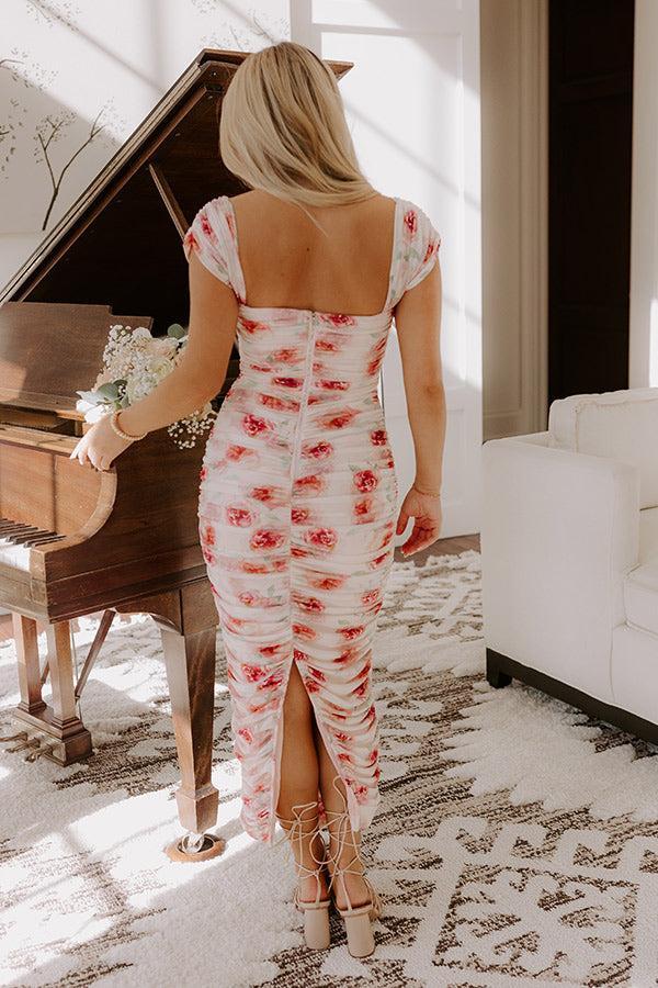 Lost In Love Floral Ruched Midi Dress Product Image