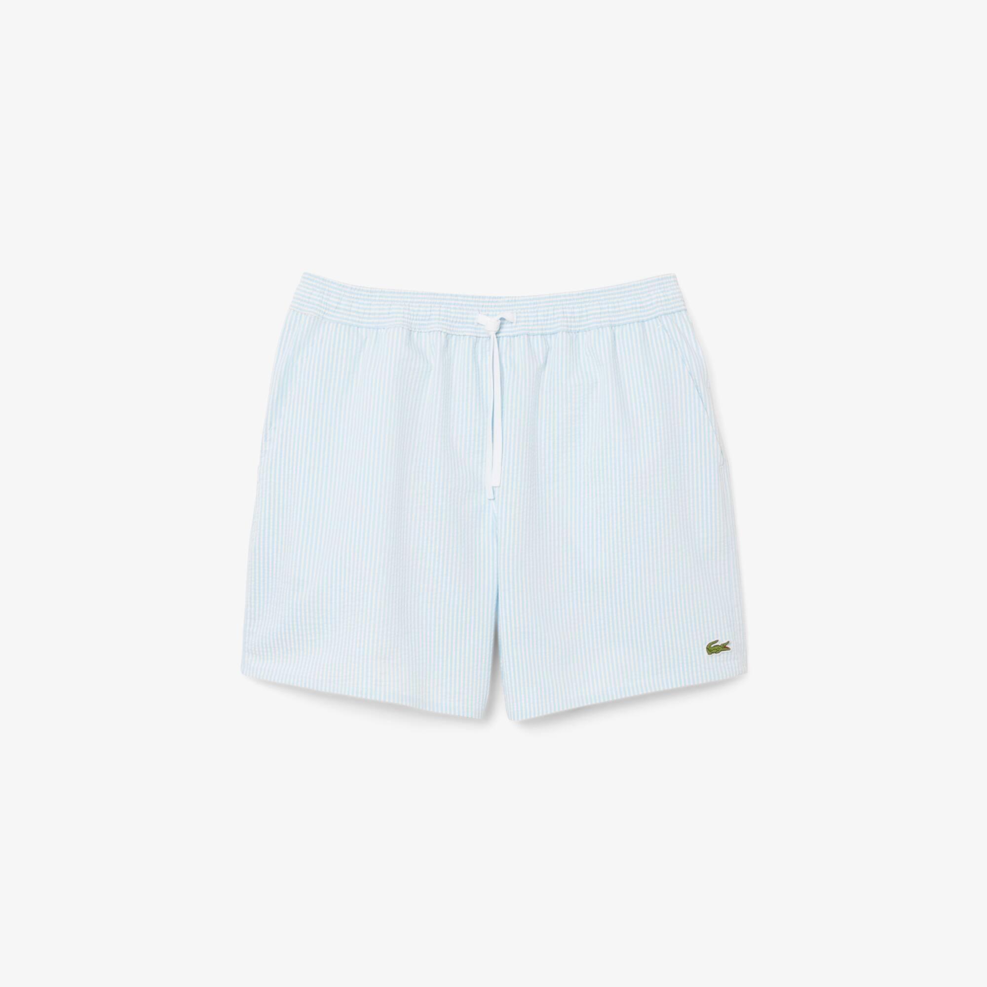 Mid Length Striped Textured Swim Trunks Product Image