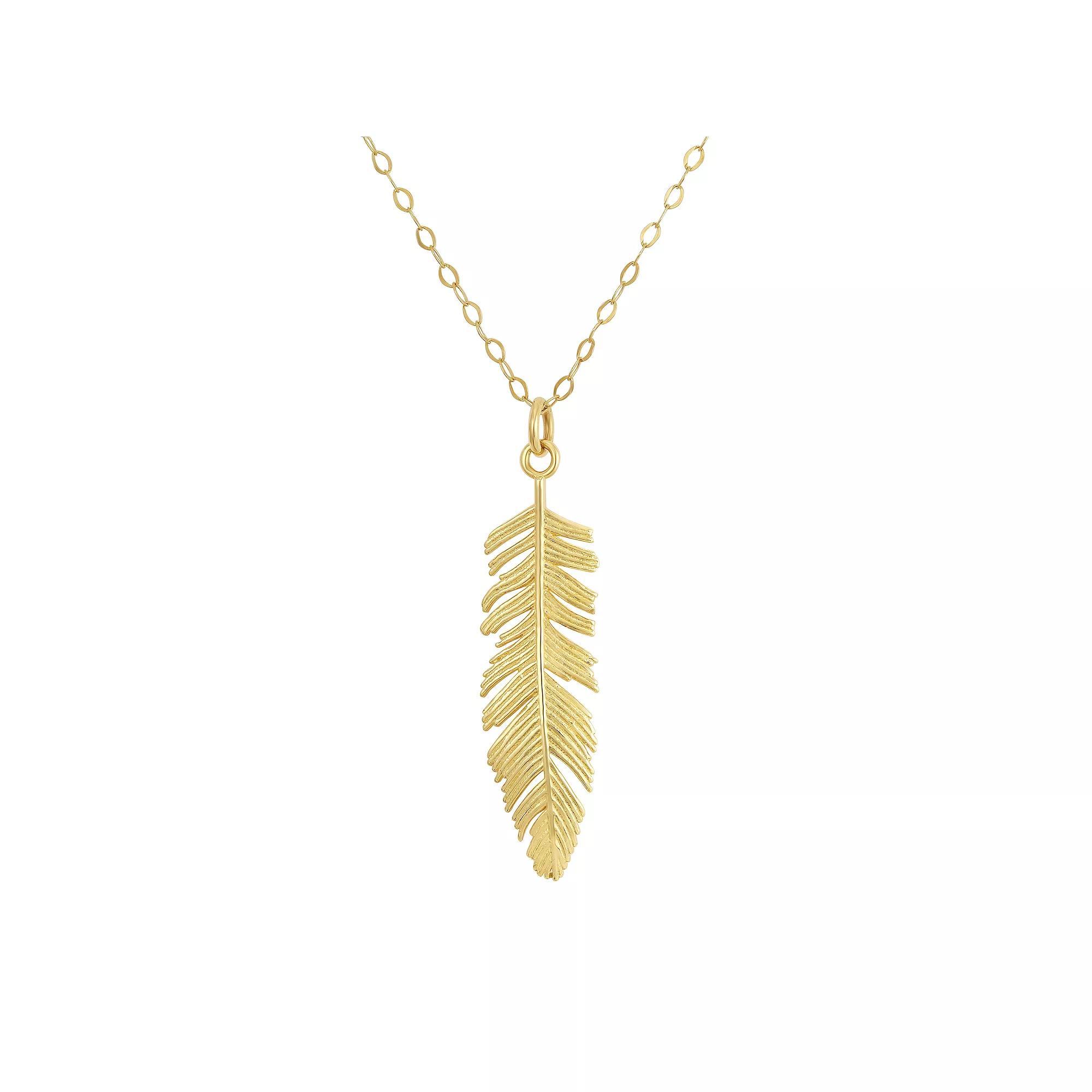 Forever 14K 14k Gold Feather Pendant Necklace, Women's Product Image