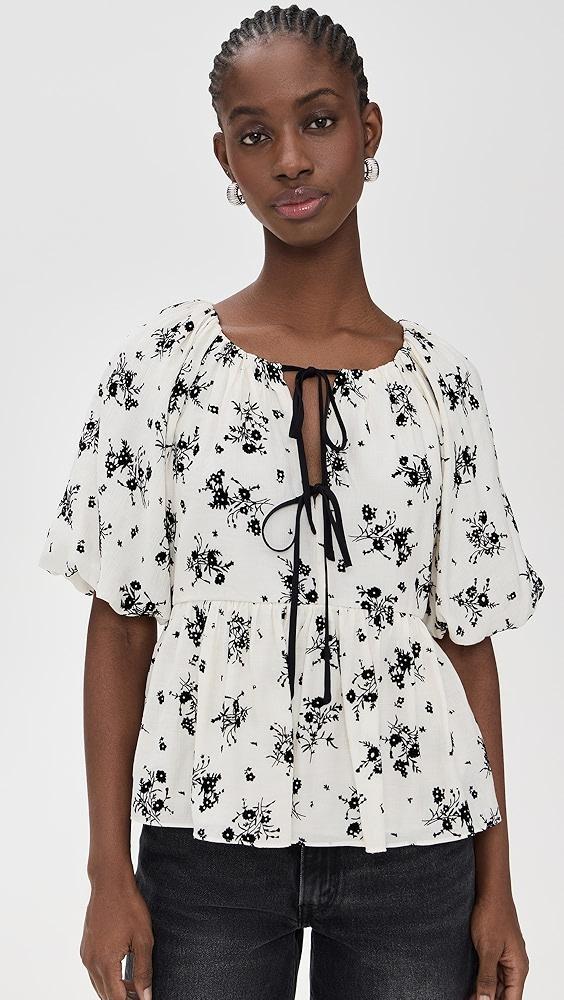 English Factory Flower Printed Puff Sleeve Top | Shopbop Product Image
