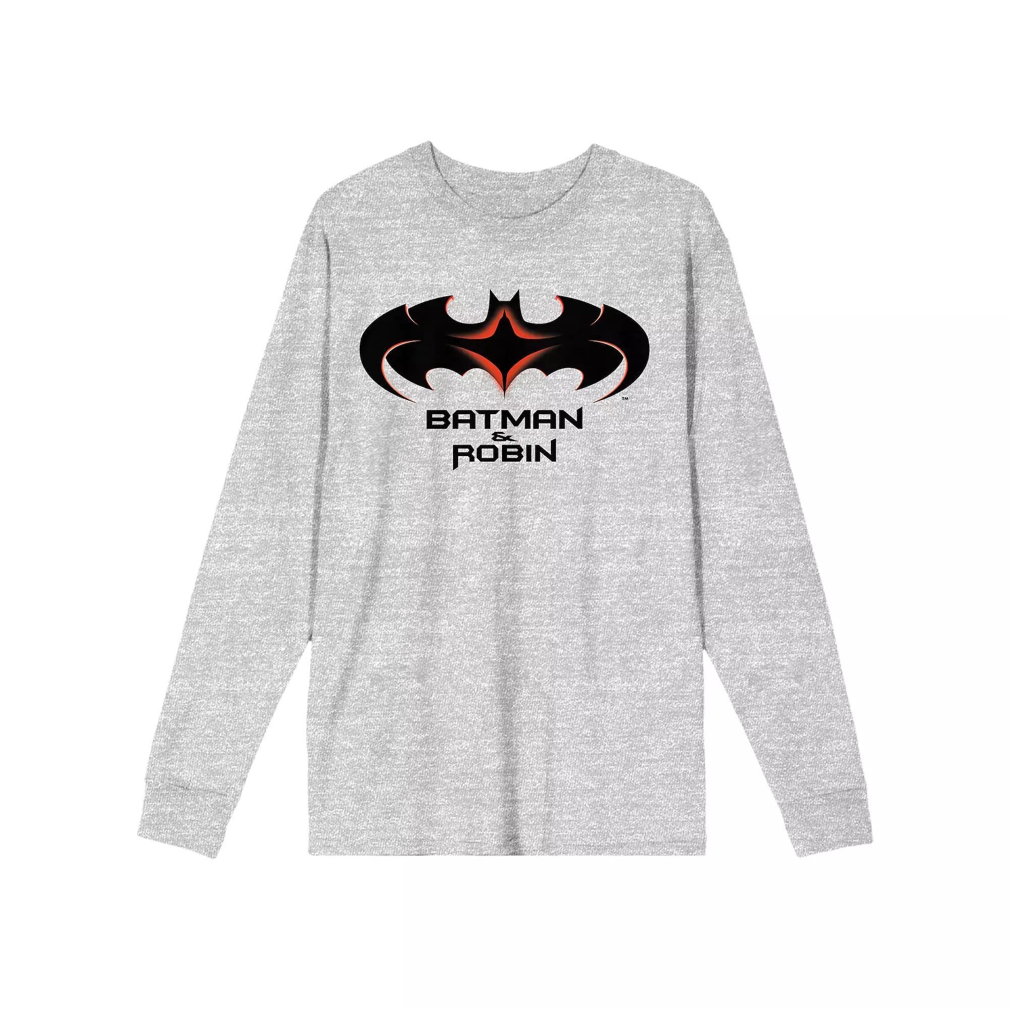 Men's Batman & Robin 1997 Logo Long Sleeve Tee, Size: Medium, Gray Product Image