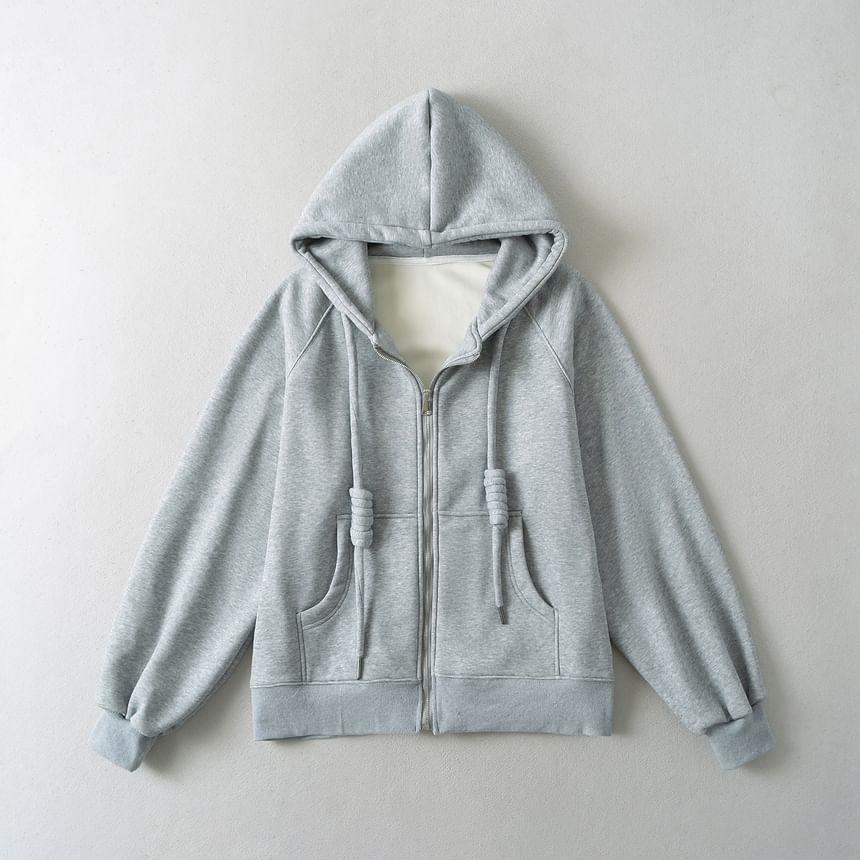 Drawstring Plain Zip Up Hoodie Product Image