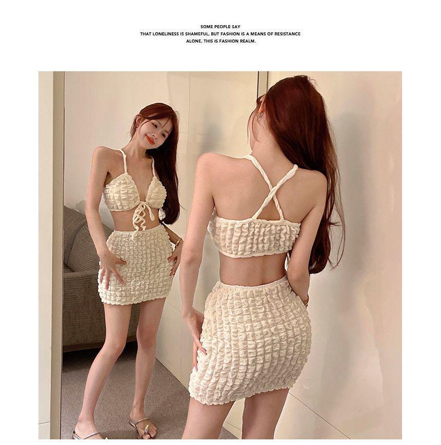 Set: Plain Bikini Top + Cover Up Skirt Product Image