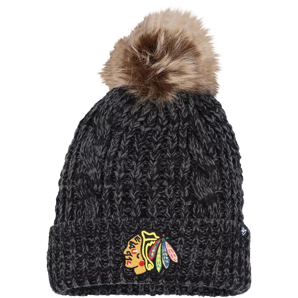 Women's '47 Black Chicago Blackhawks Meeko Cuffed Knit Hat with Pom Product Image
