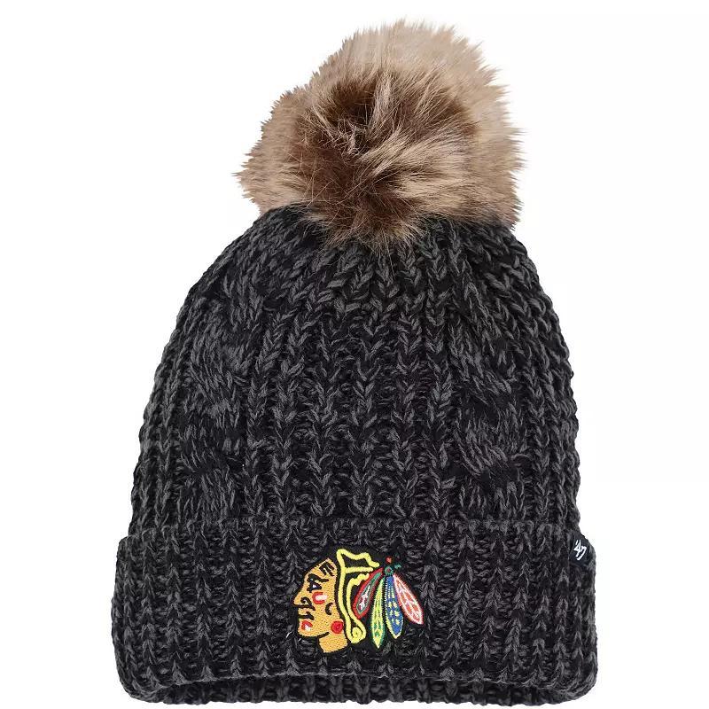 Women's '47 Black Chicago Blackhawks Meeko Cuffed Knit Hat with Pom Product Image