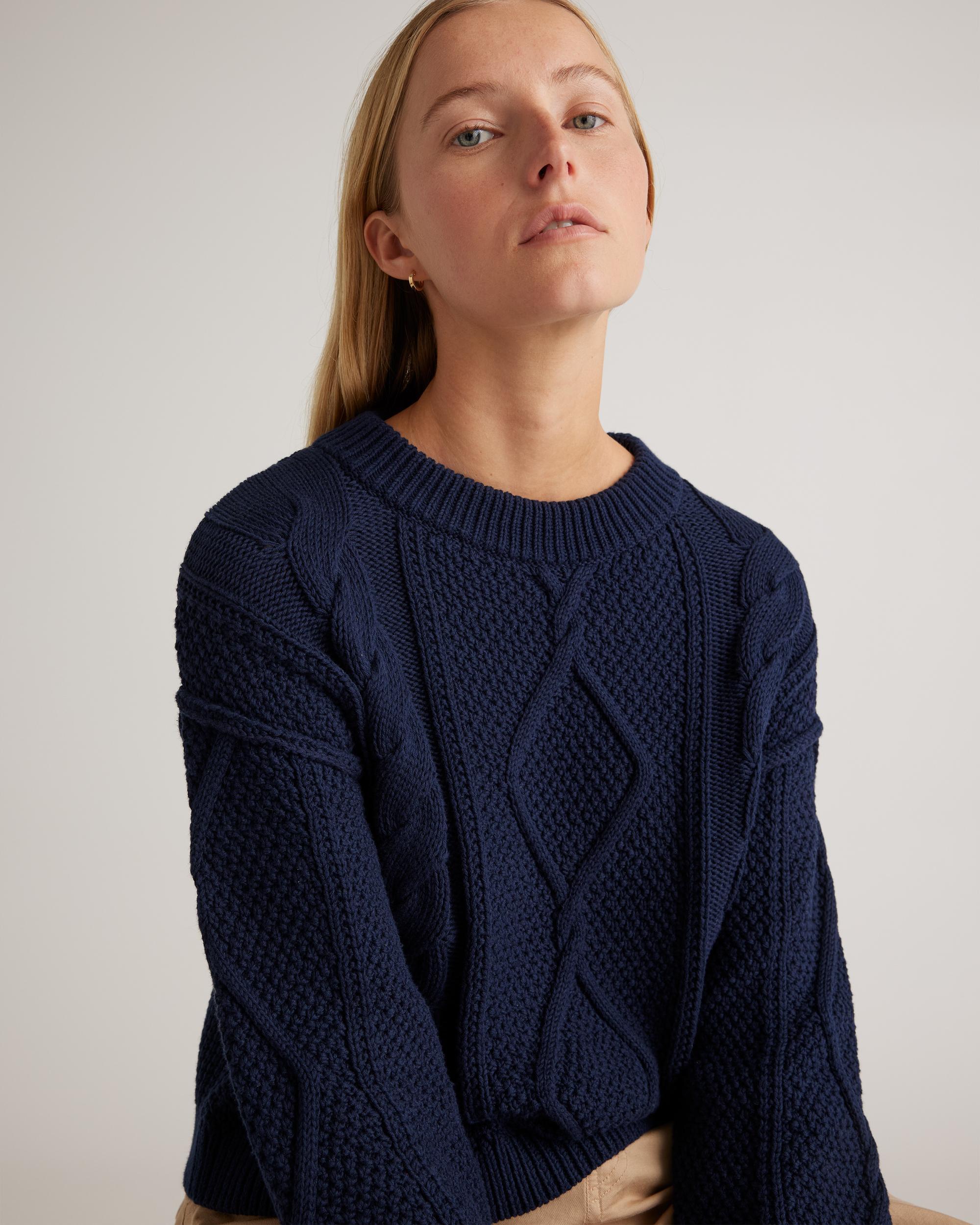 Quince | Women's Cropped Cable Crew Sweater Organic Cotton Product Image