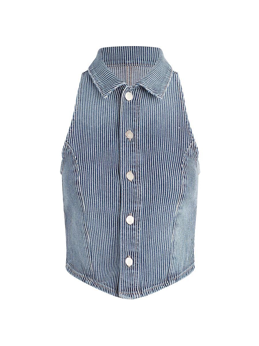 Womens Pin-Stripe Denim Halterneck Vest Product Image