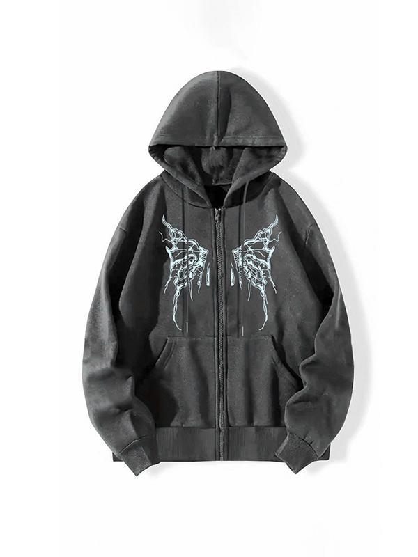 Men's Print Kangaroo Pocket Zip Up Oversized Hoodie Product Image