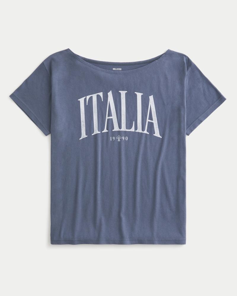 Oversized Off-the-Shoulder Motorcycle Racing Graphic Tee Product Image