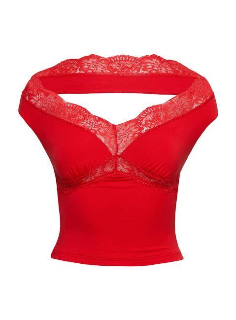 Amarena Off The Shoulder Lace Top Red Product Image