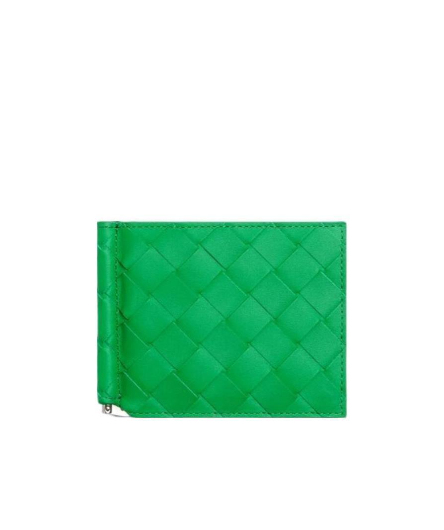 BOTTEGA VENETA Logo Leather Knitted Folding Wallet In Green Product Image