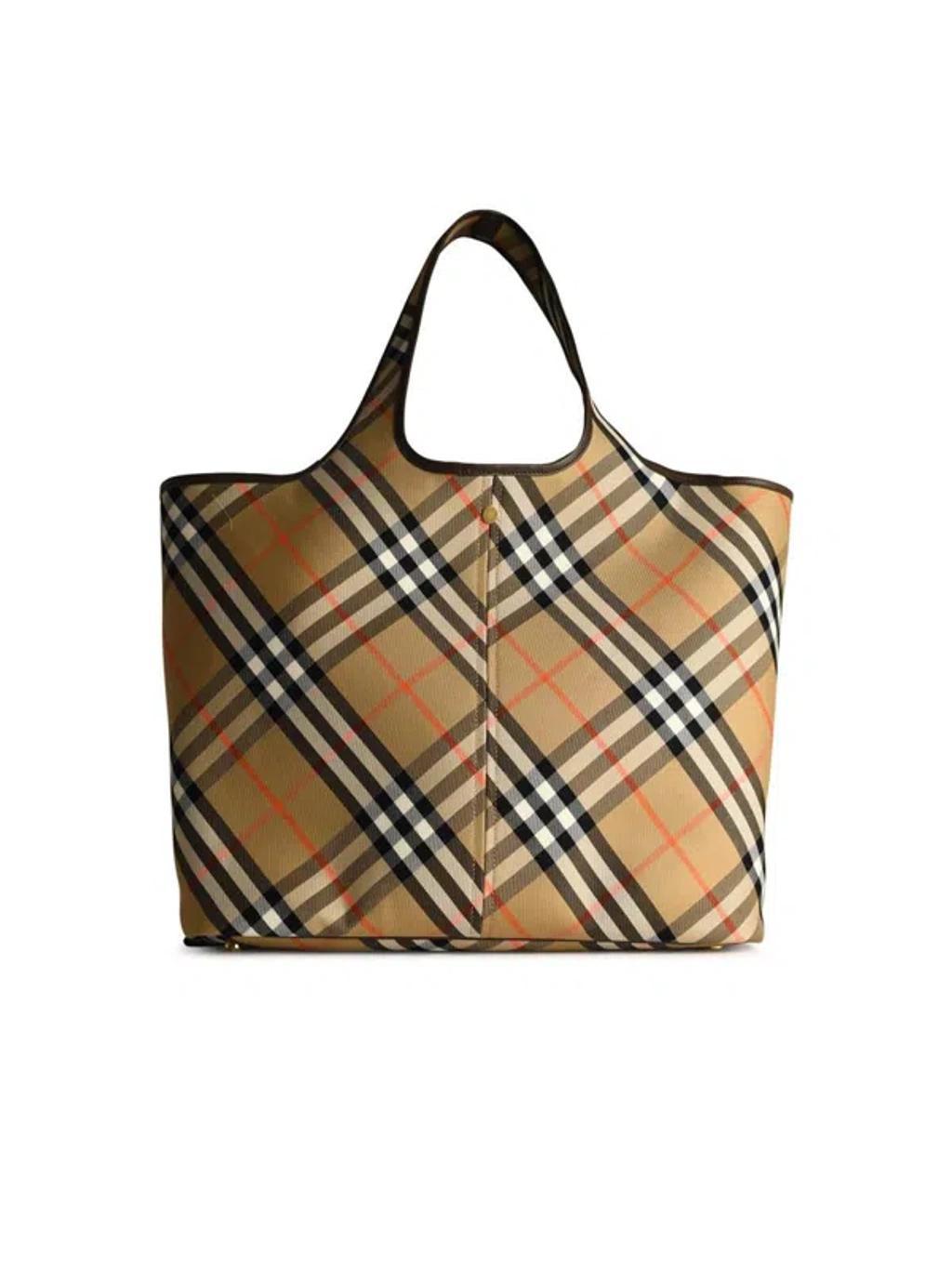 BURBERRY Large 'check' Beige Cotton Bag Product Image