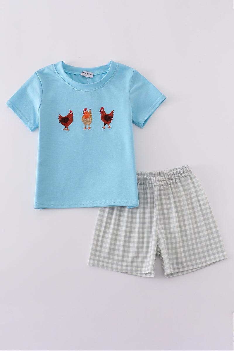 Blue apple french knot shorts set Product Image