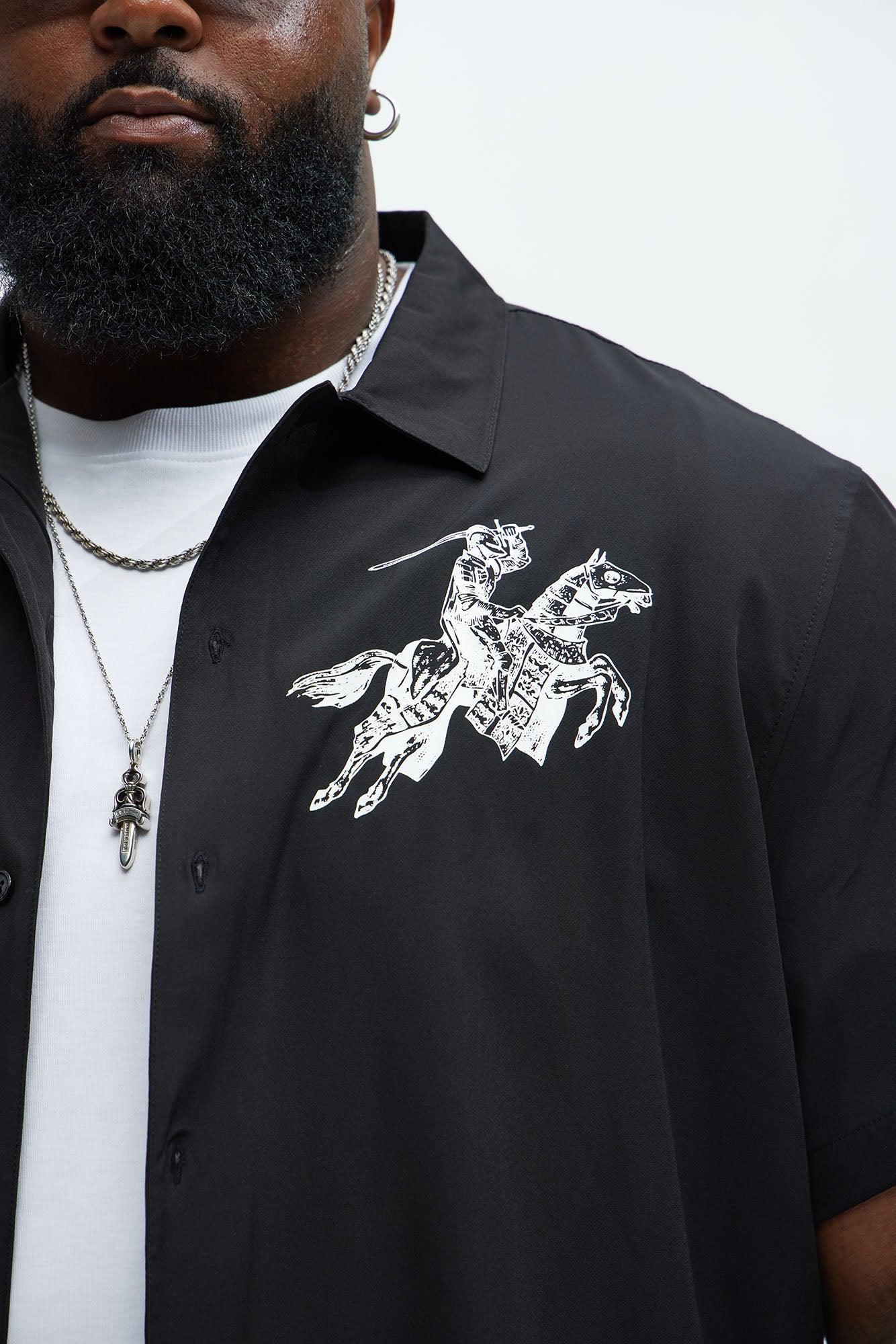 Knight And Gargoyle Full Button Shirt - Black Product Image