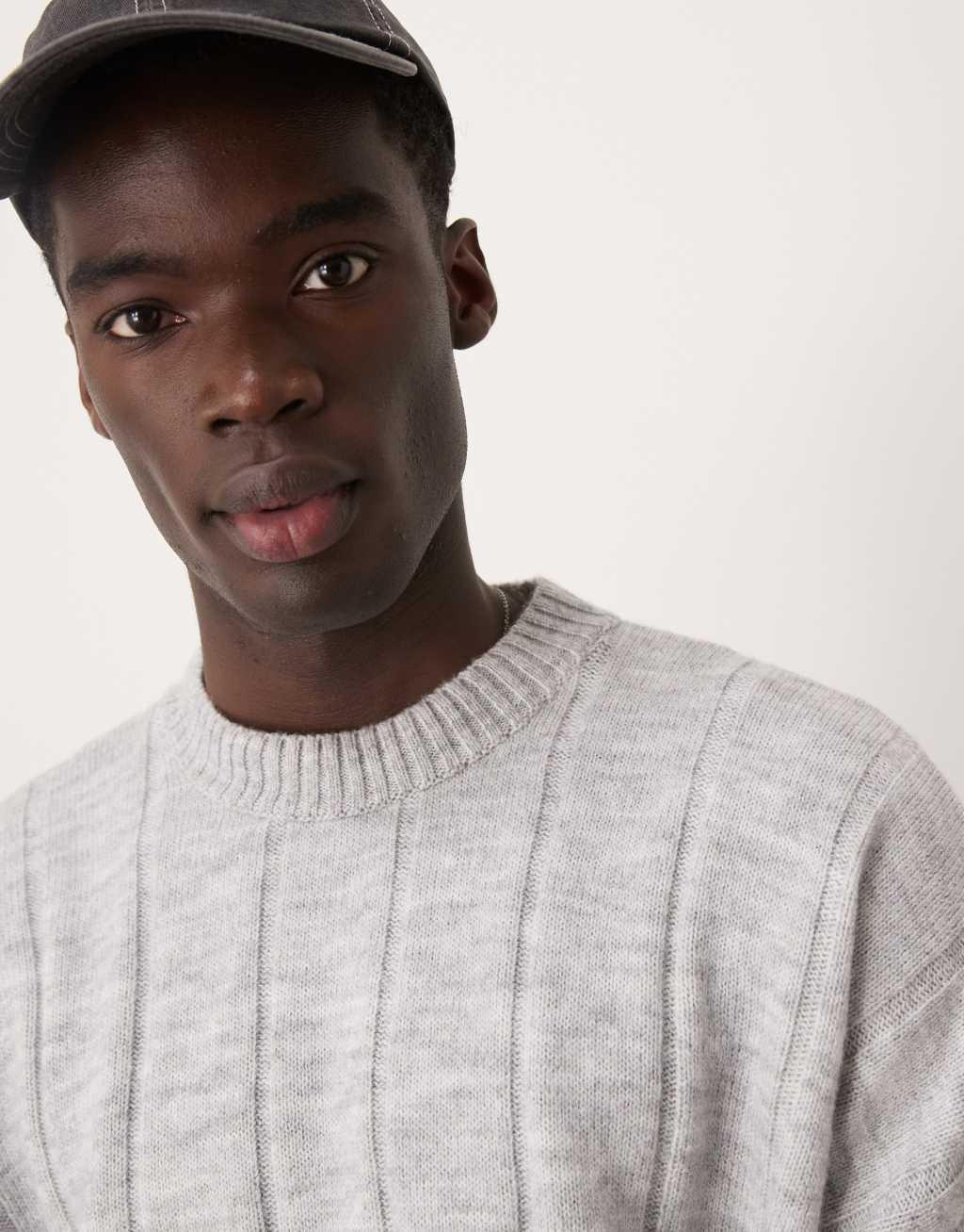 ASOS DESIGN super oversized boxy crew neck sweater with wide rib in gray heather Product Image