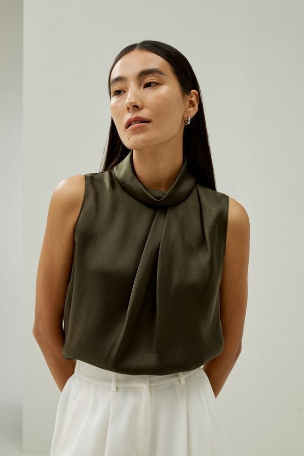 Asymmetrical Sleeveless Cowl Neck Top Product Image