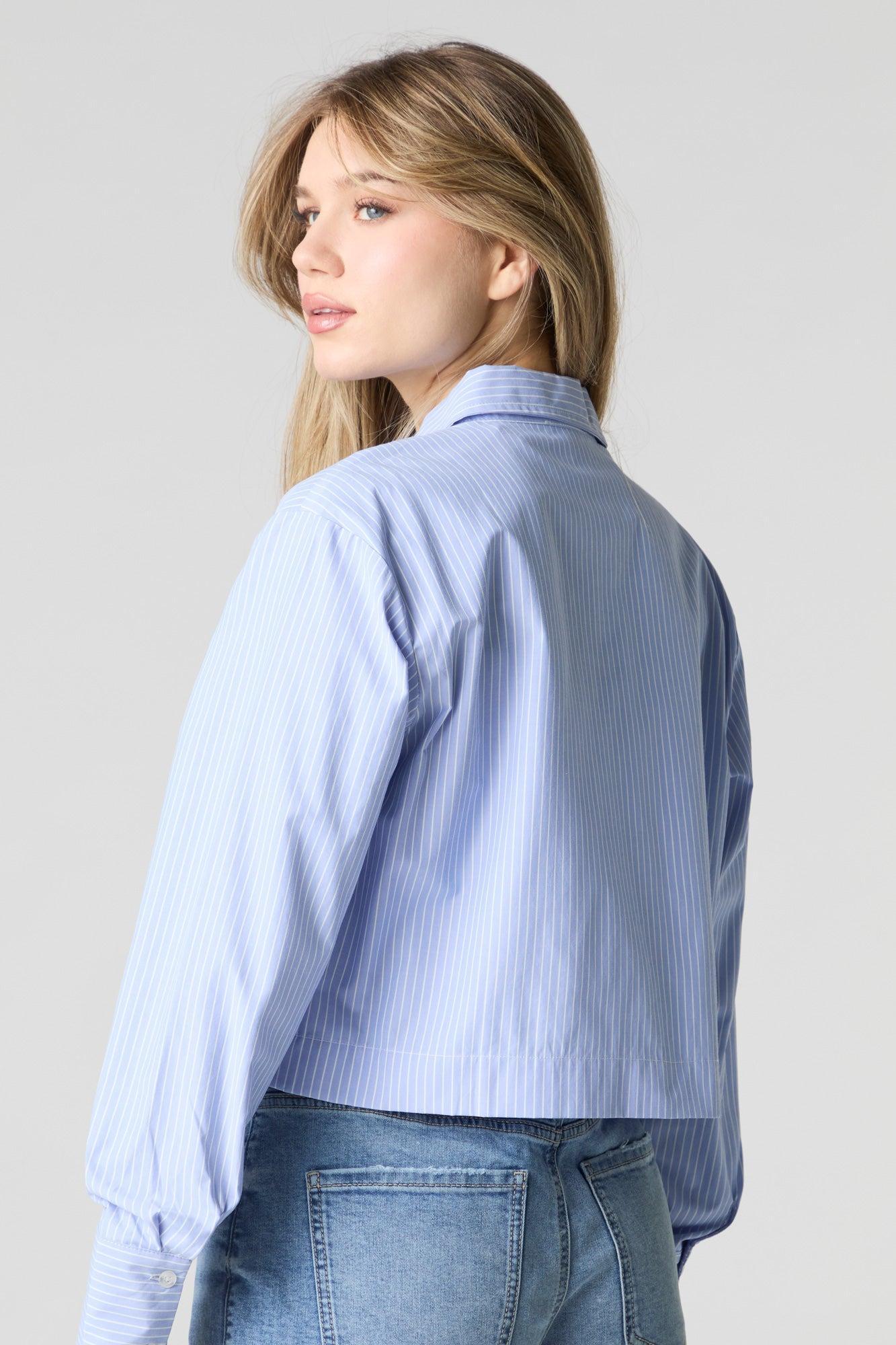 Poplin Cropped Button-Up Long Sleeve Top Female Product Image
