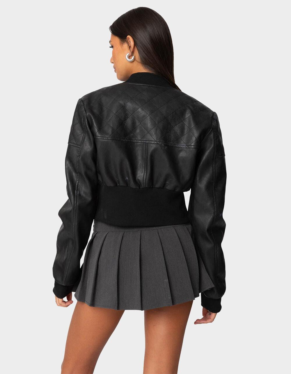 EDIKTED Cropped Faux Leather Bomber Jacket Product Image