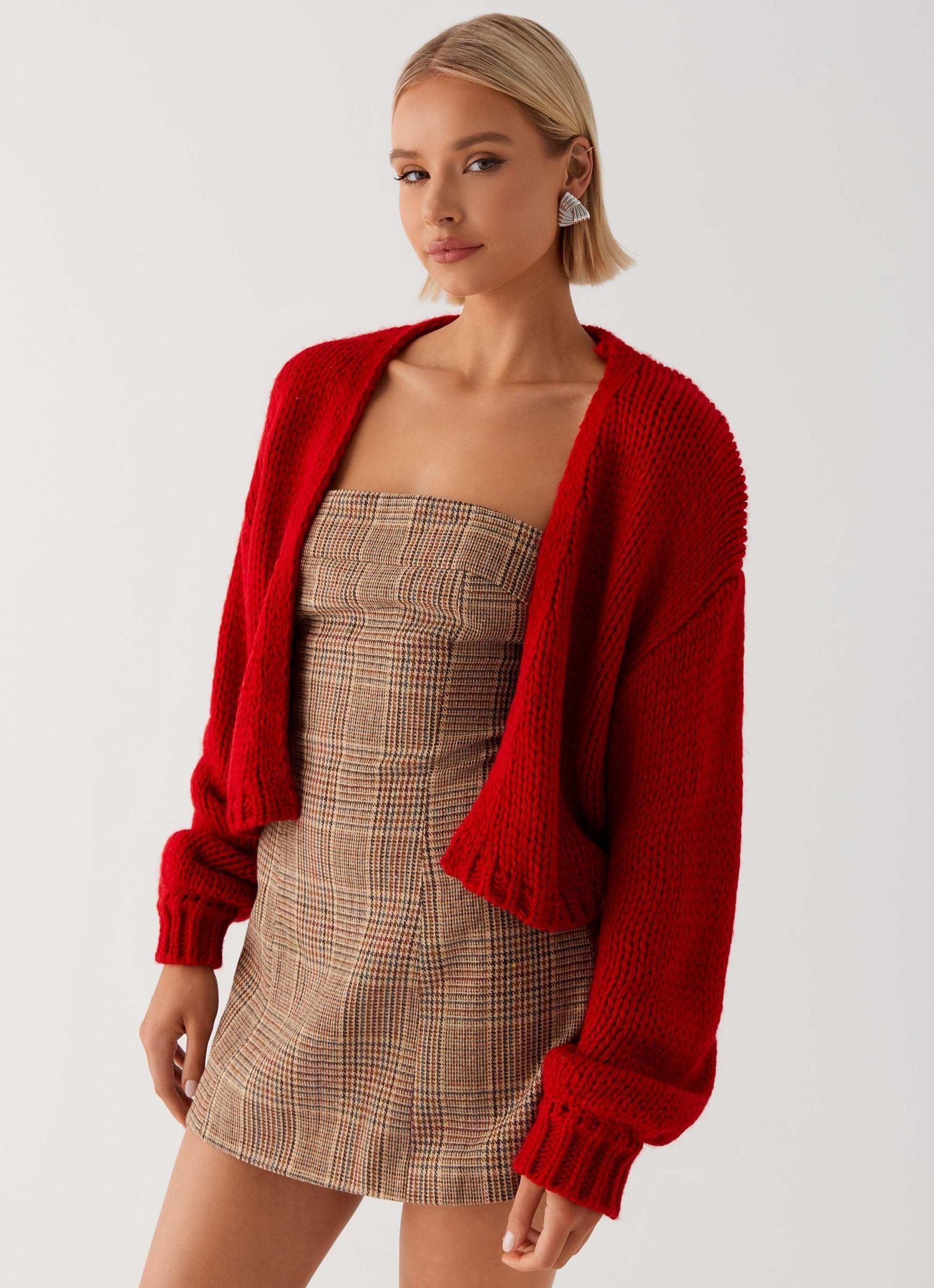 Jasleen Knit Cardigan - Red Product Image